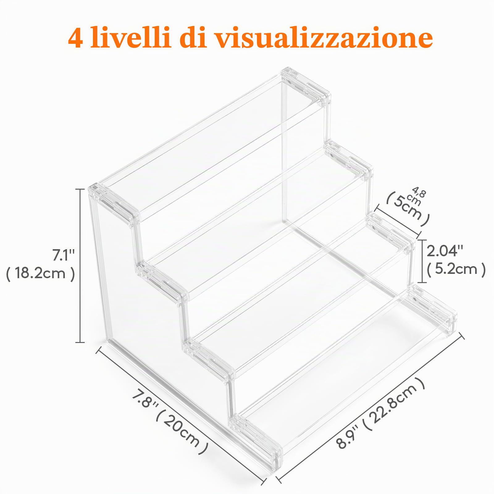 Lifewit Espositore Profumi, Plastica Alzate per Espositori a Scaletta, Trasparente Espositore per Personaggi, Cupcake, Cosmetic, Spezie, 4 Livelli, 1 Confezione, 22.8 cm
