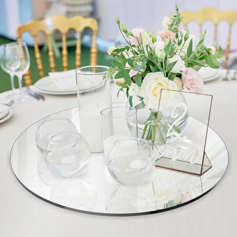 12 Miroirs Ronds de 30 cm pour Centres de Table, Plateaux et Assiettes Ronds avec Miroirs pour Centres de Table, Décorations de Mariage,