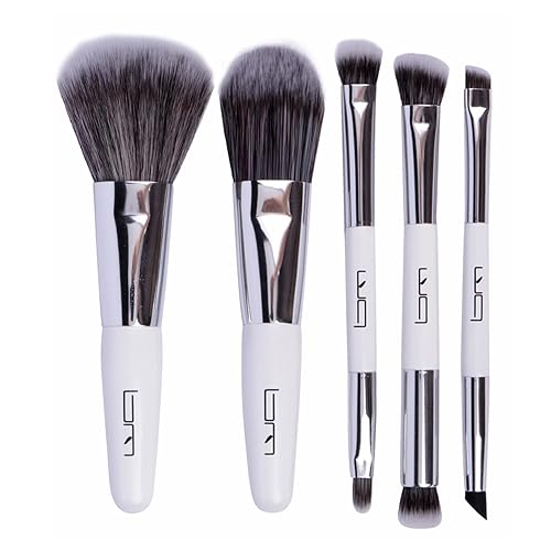 Brush Master Juego de brochas de maquillaje de viaje con bolsa, 5 piezas de doble extremo portátil, mini brochas cosméticas para base, sombra de