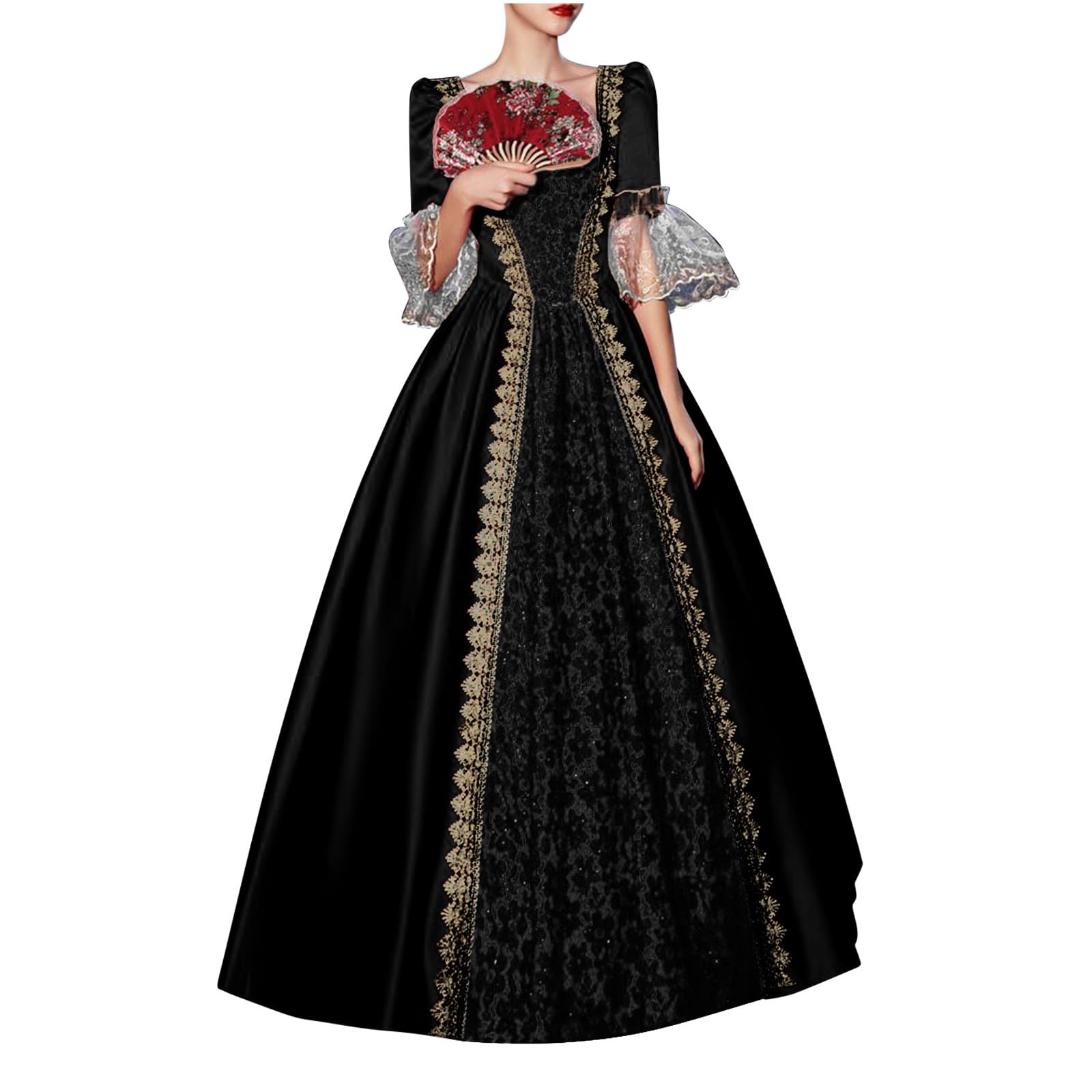 LumenVela Robe Medievale Femme, Robe Renaissance Femme Avec Corset, Oreilles D'elfe, Coiffe, Sans Bretelles Manches Bouffantes Deguisement Halloween Gothique Pour Carnaval Halloween Fête (Noir, S