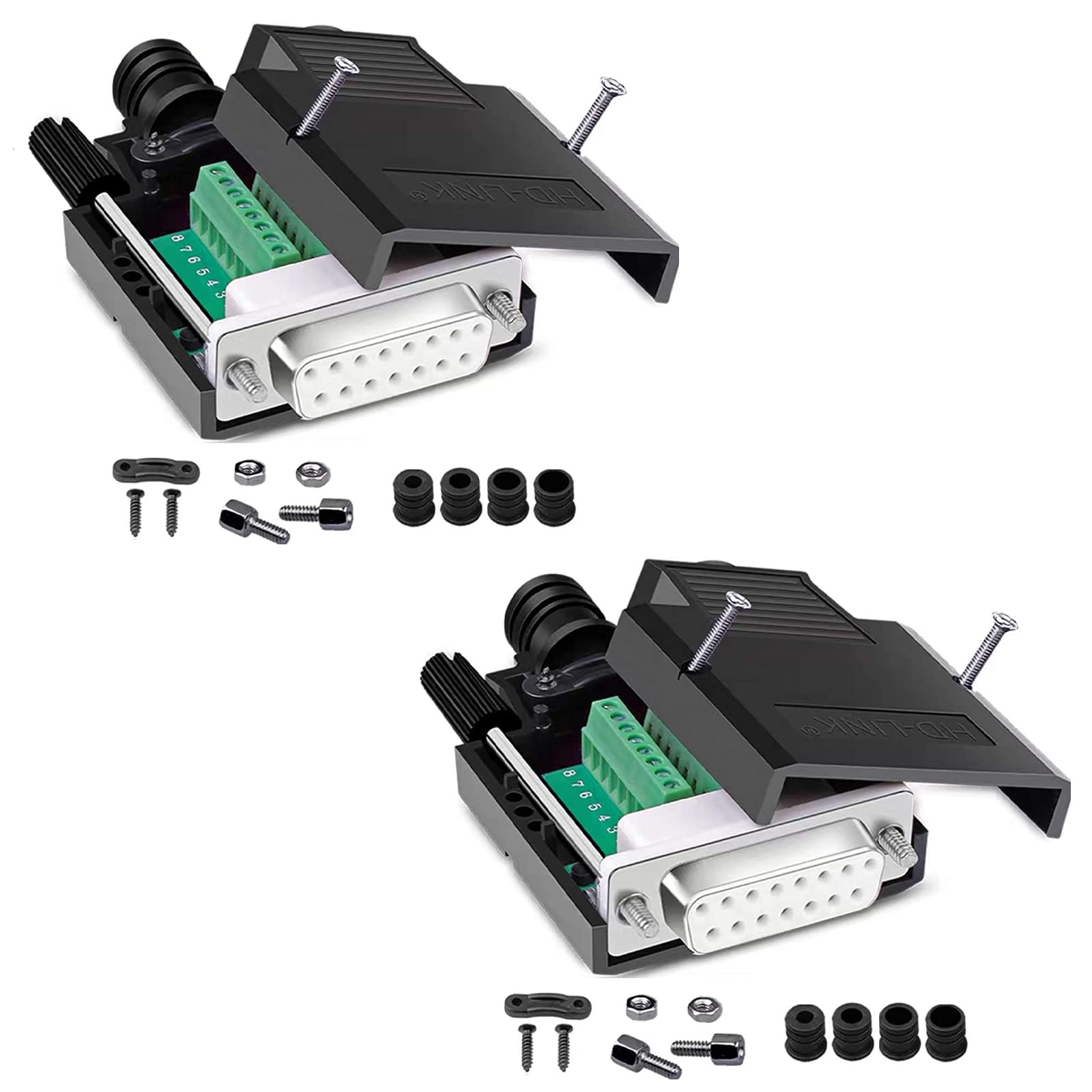 Nimomo Connettore Senza Saldatura DB15, Scheda Breakout a 15 Pin Modulo Adattatore Terminale Maschio D‑SUB con Custodia