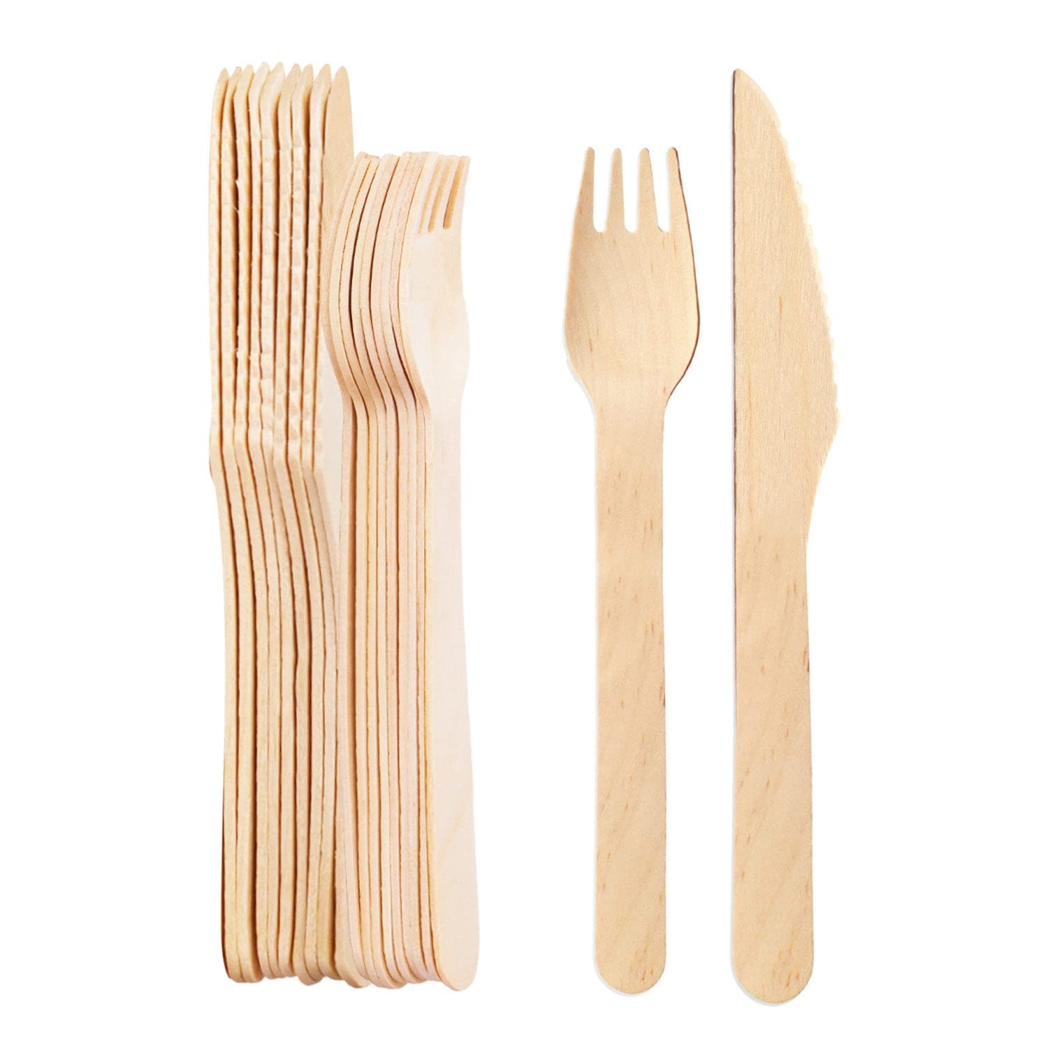 wisefood Forchette usa e getta in legno di betulla, 16 cm, confezione da 20, biodegradabili, naturali, stabili, ecologiche, usa e getta, con