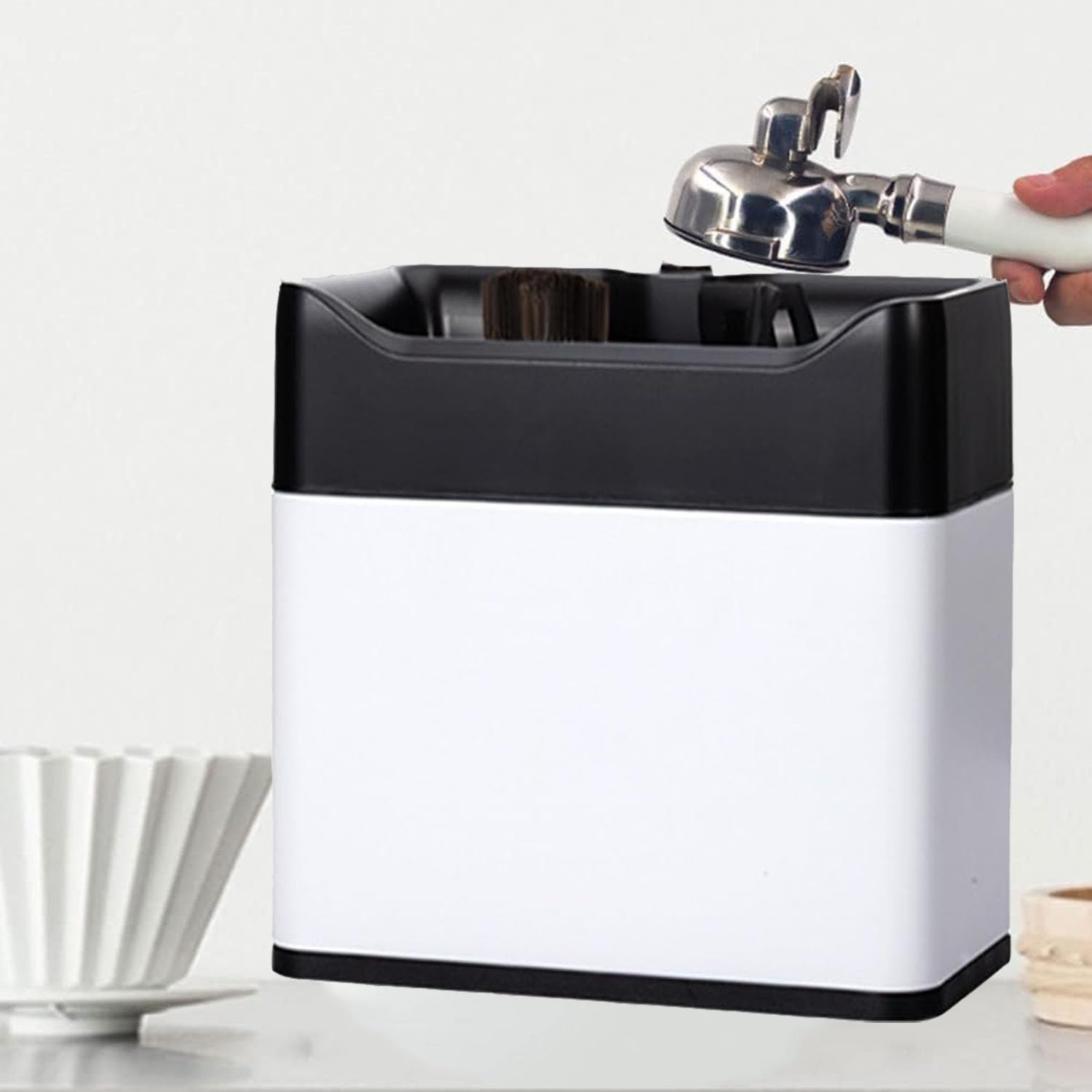 UORDBY Electric Espresso Coffee Knock Box,Portafilter cleaning machine,Coffee Accessory,Coffee Grounds Cleaning Machine,for 58mm & 51mm Handles White