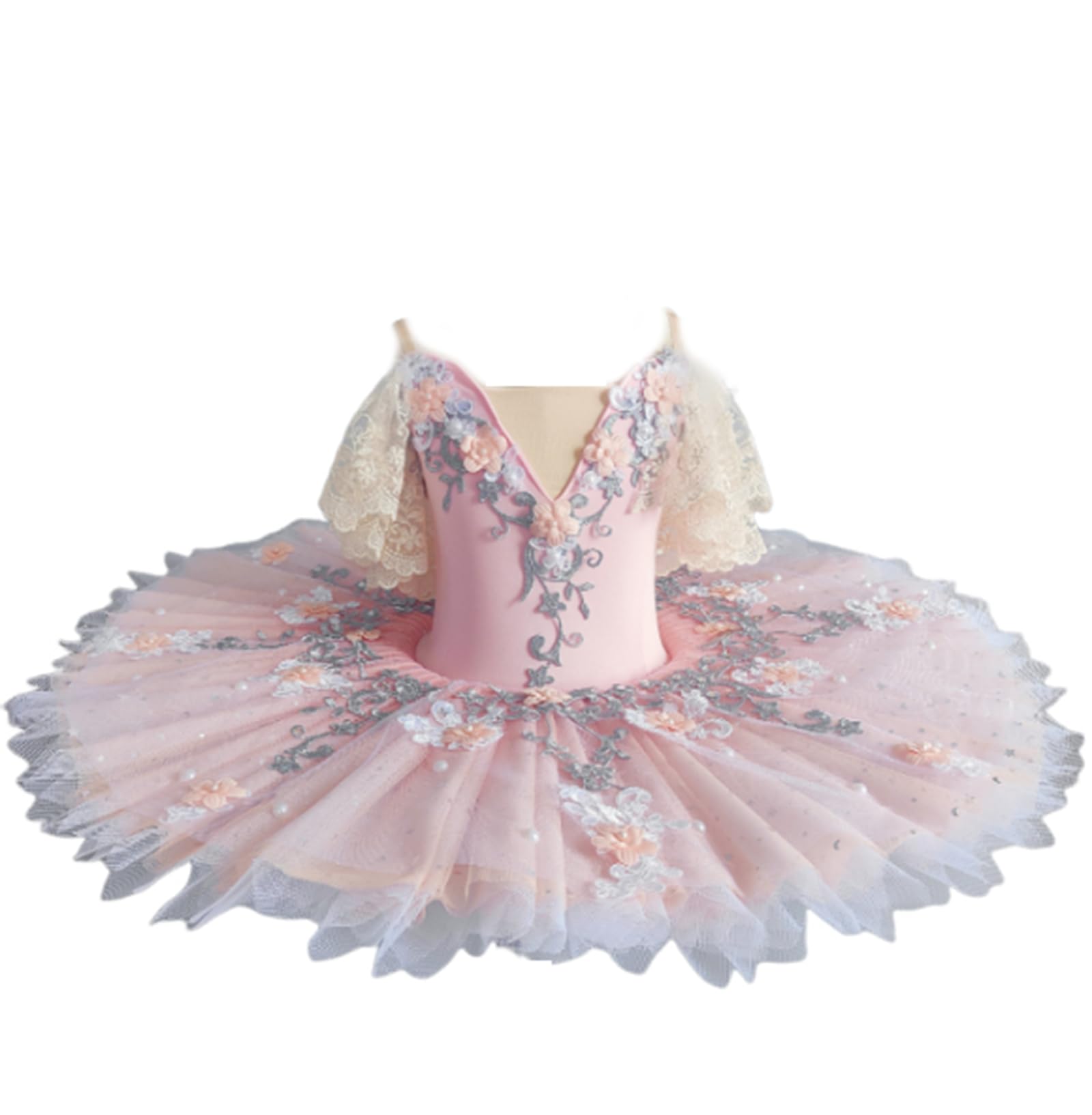 Body da balletto per ragazze e bambine, a maniche corte, in tulle ricamato, gonna tutù, ballerina, danza, lago, cigno, costume da competizione