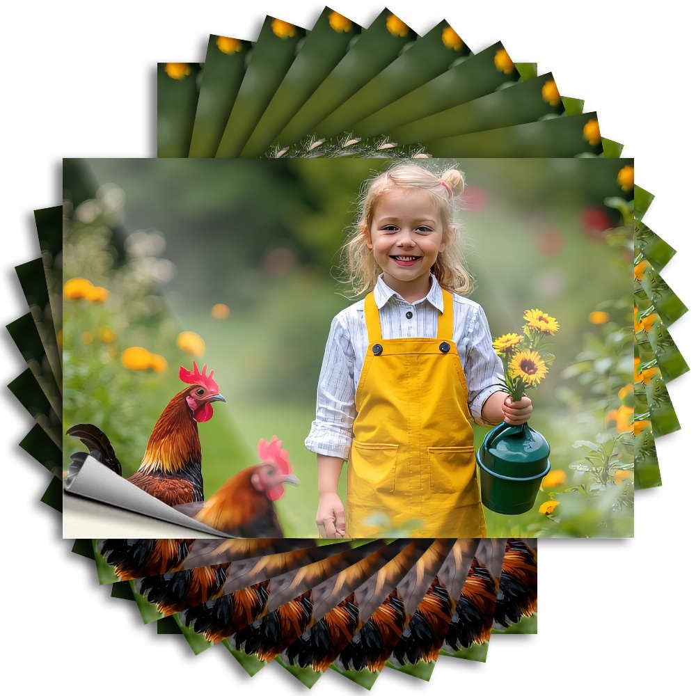 Funny Sticker Bathroom Stuff | Feminist Case A Cheerful Girl in Overalls Holds Sunflowers While Chickens Roam Nearby. for Men(8X12CM)