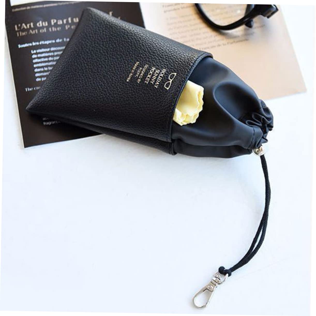 Weiche Brillenetui, Schutzhülle Brillenaufbewahrung Einfache Brillentasche Gürtel Mundtasche Brillentasche Tasche Bruchfeste Oberflächenaufbewahrungstasche (Color : Black, Size : 22 * 12cm)