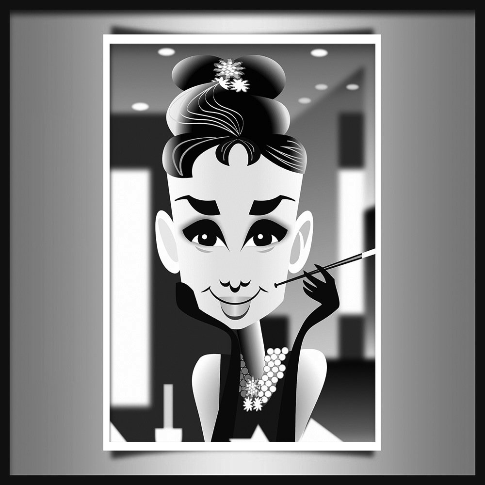 Amazon.com: AUDREY HEPBURN CARTOON BW A2 CANVAS ART PRINT: Posters