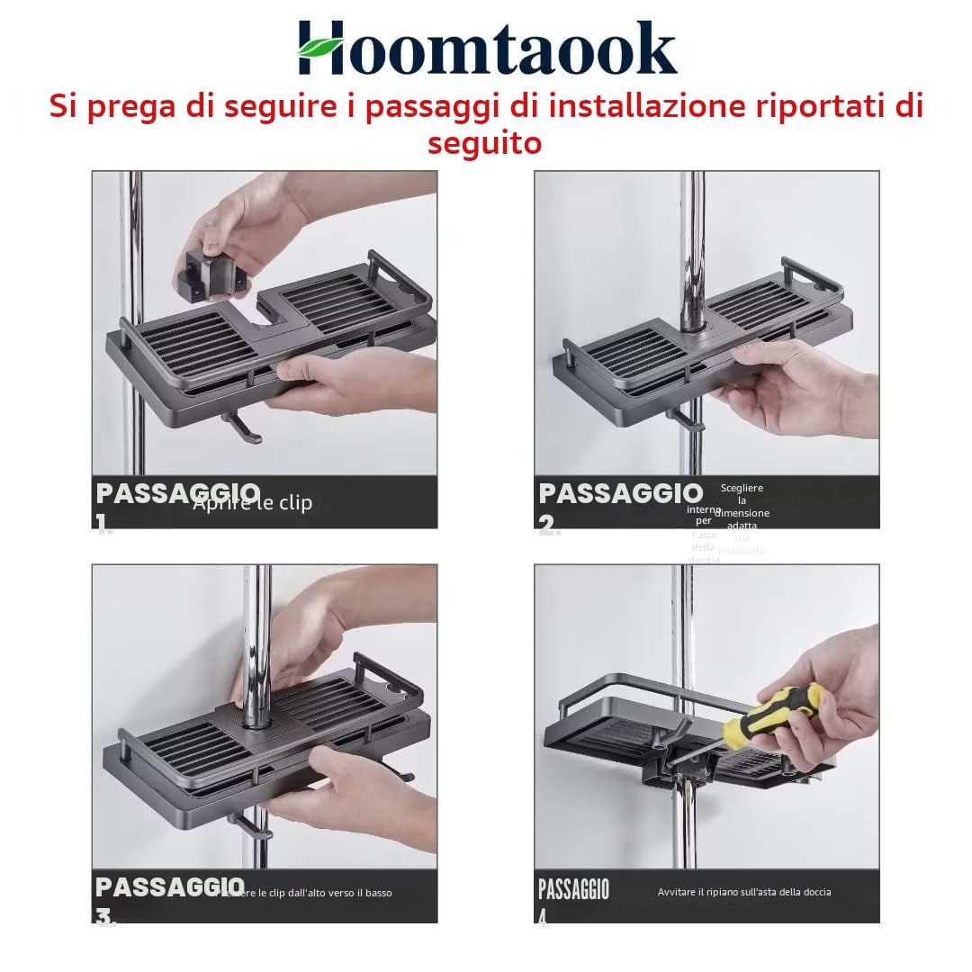 Portasapone Doccia Senza Forare 2 Pezzi Grigio per Binario 22-25mm