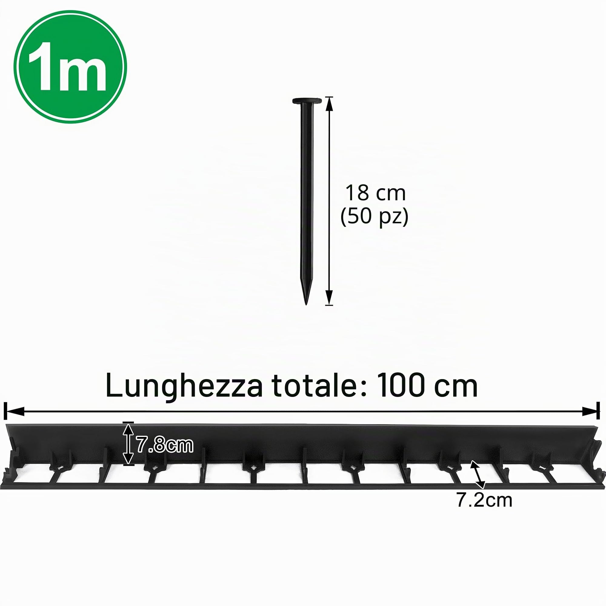 NAIZY Bordo per prato 24 m con 100 ancore, in plastica, pieghevole, bordo per aiuole, bordo alto 7,8 cm per giardino, prato, decorativo, nero (24 pezzi/24 m)