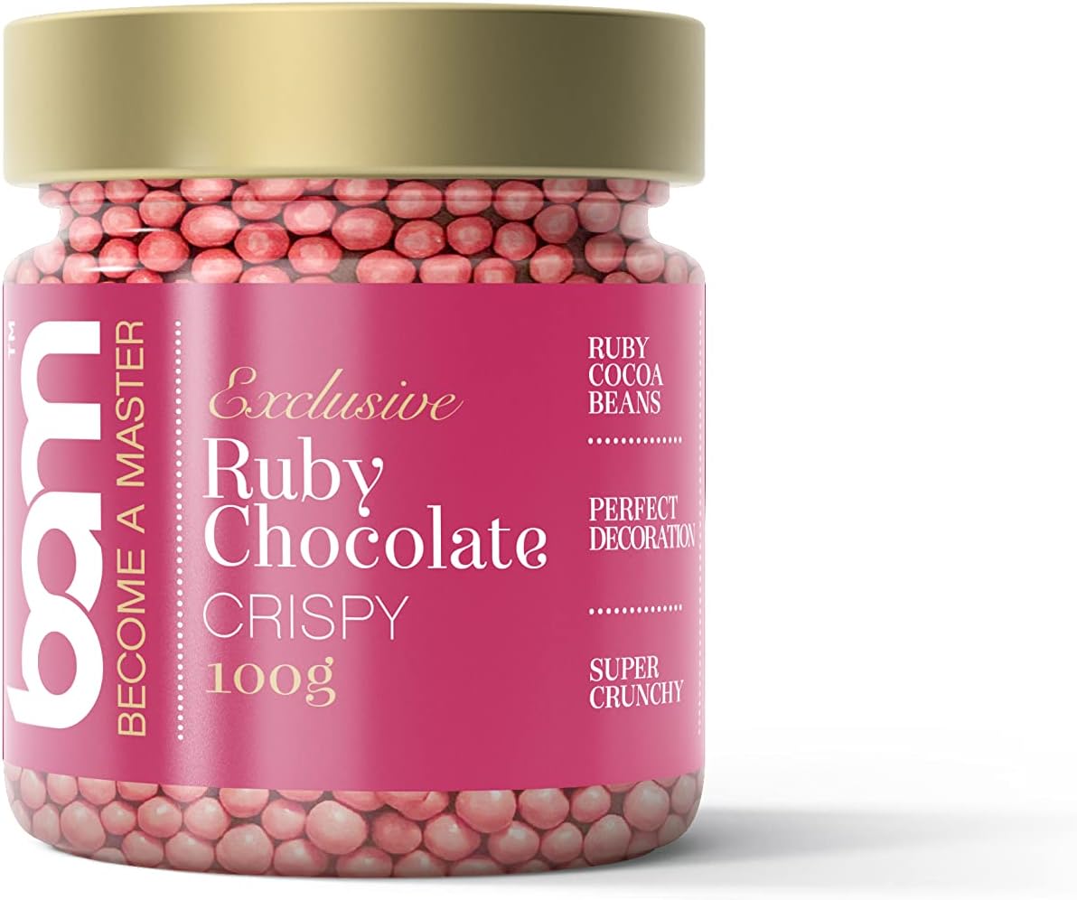 BAM Ruby Chocolate Crispy, 100 Gramos, Perfecta Decoración, Rico Sabor, Súper Crujiente