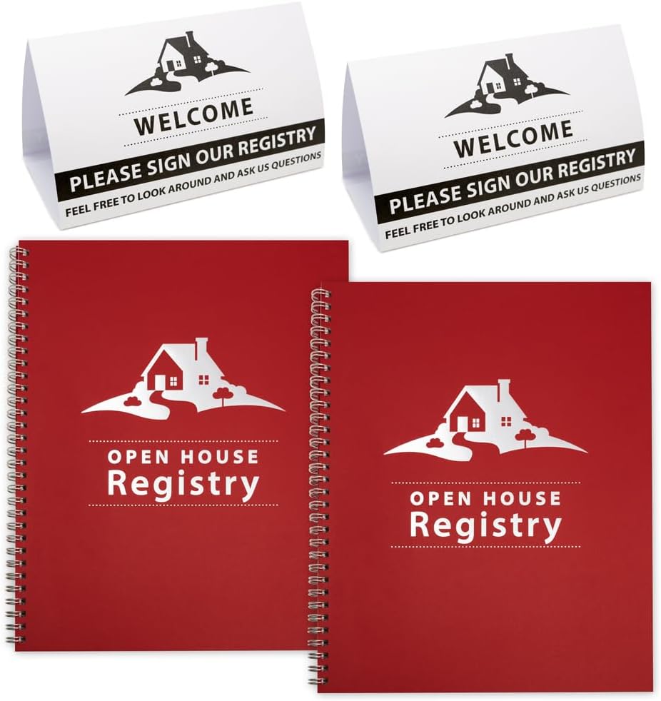 Open House Registry - Spiral Bound - Includes Welcome, Please Sign Our Registry - Double Sided Tent Card - Great Prospecting Tool for Real Estate Agents & Brokers