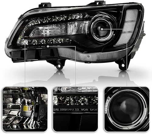Miniatura 4 de ACANII - Para tipo halógeno 2015 2016 2017 Chrysler 300 negro LED DRL proyector faro delantero conjunto izquierda  derecha