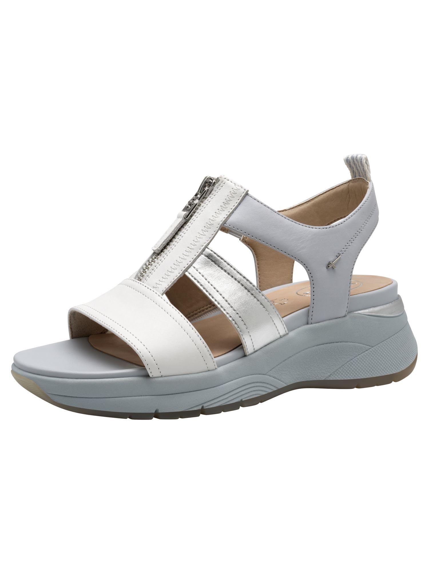 Tamaris Comfort Women’s Flat Leather Sandals with Zip, Lt Blue Comb, 6,5 UK