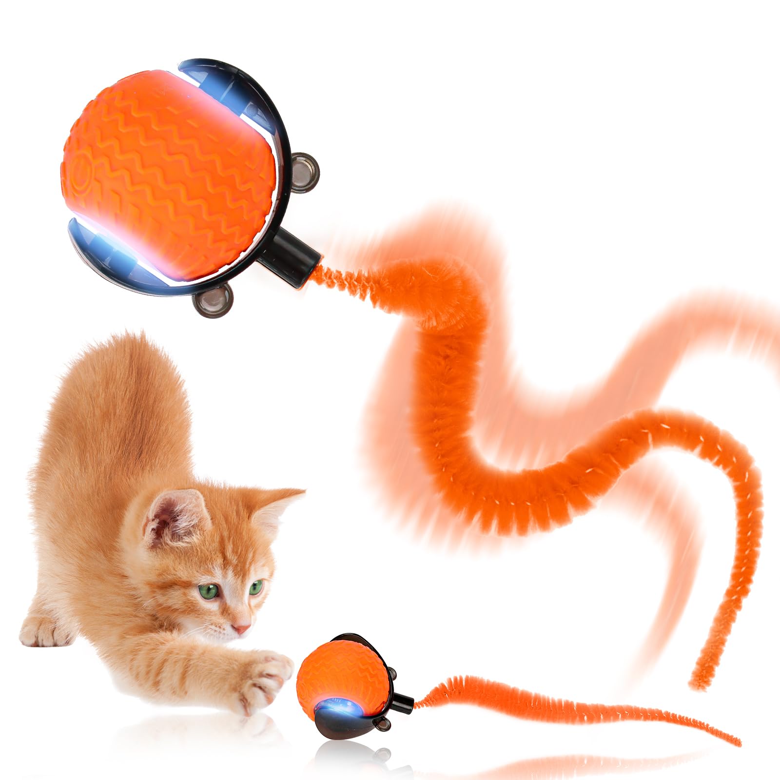 wokdsbl Speedy Tail 2.0 Smart Ball, Interactive Electric Cat Toy with Tail, USB Rechargeable, 3 Play Modes (Fast, Slow