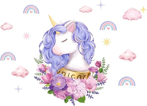 Miniatura 7 de Calcomanías de pared de unicornio de 3464 x 248 pulgadas con calcomanías de pared de arcoíris impermeables de unicornio morado calcomanías de pared