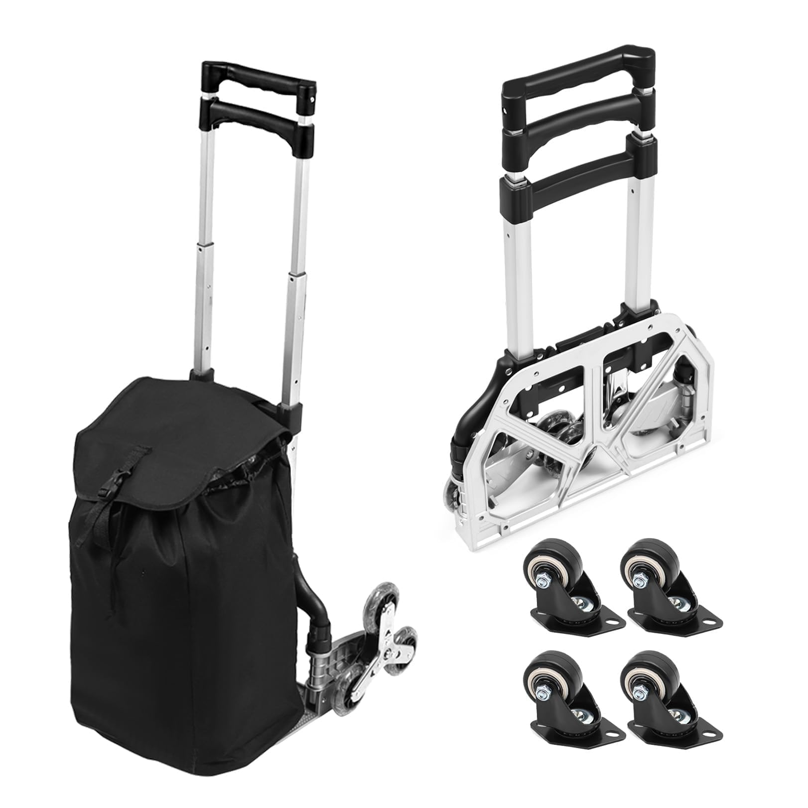 176 LB Capacity Stair Climbing Cart Crystal Wheel Folding Hand Truck Dolly Cart Grocery Shopping Cart (Upgrade Version 6+4 Rounds,with Bag)
