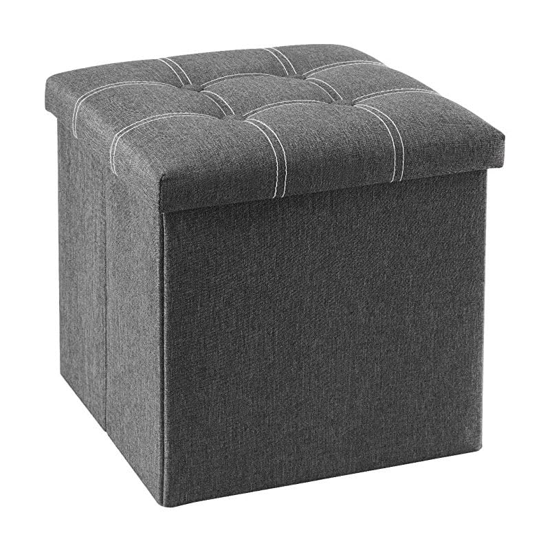 Image of HROY Foldable Storage Ottoman Cube and Toy Box with Cushion Lid - Collapsible Footrest Stool with Hidden Storage Box for Living Room, Playroom, Bedroom & Office (38L x 38W x 38H cm)(Grey, Square)