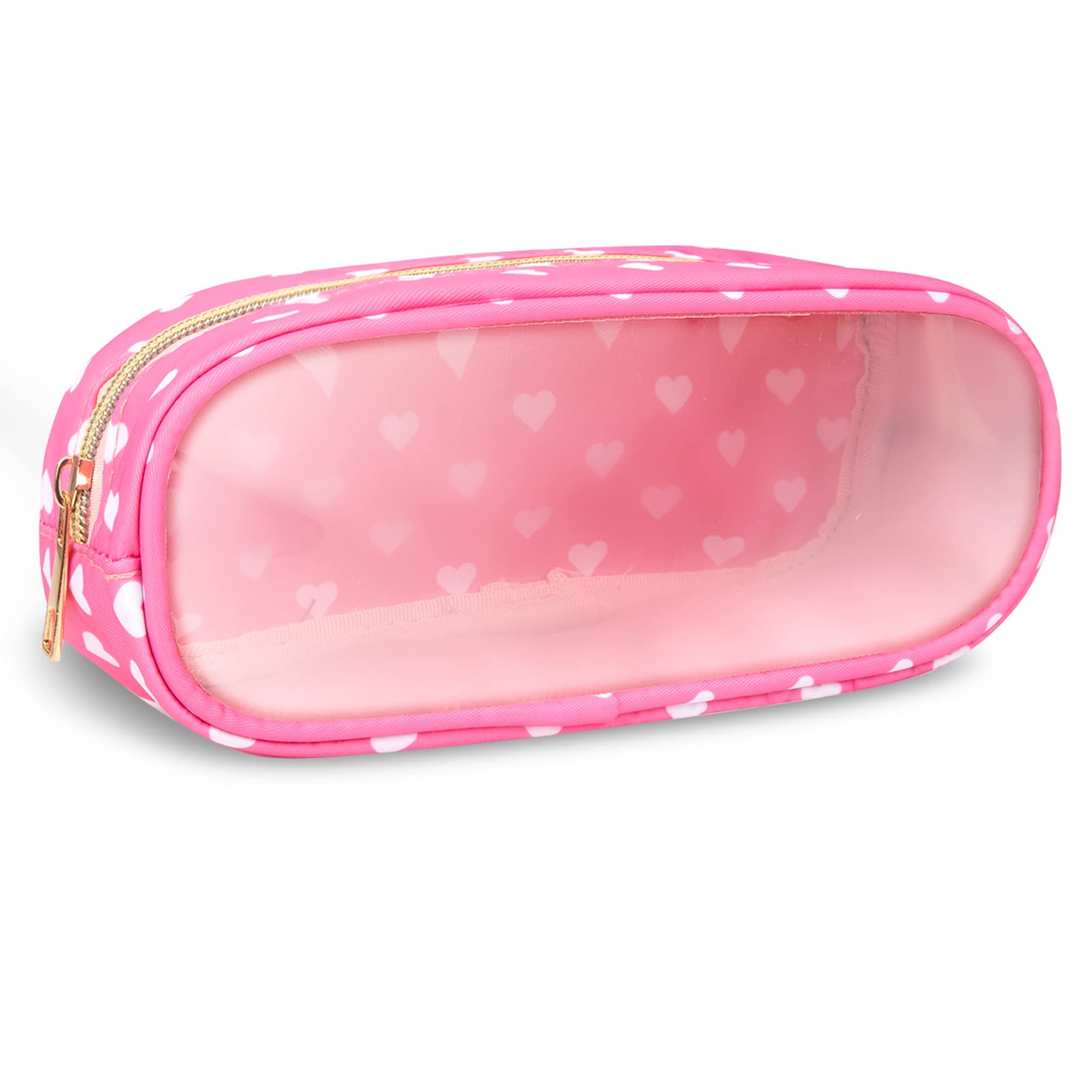 Nylon Small Clear Makeup Bag Slim Pouch, Cute Makeup Brush Case Makeup Bag Preppy Cosmetic Zipper Pouch for Purse,Travel PVC Toiletry Bag Clutch Coin