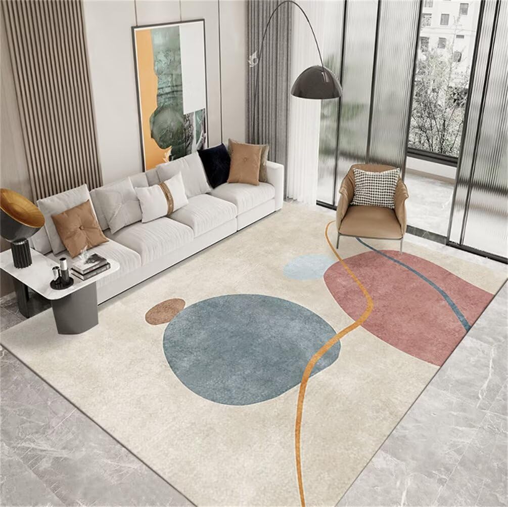 Tapis sol salon bleu moderne 200x200 cm antidérapant et tapis enfant lavable gris