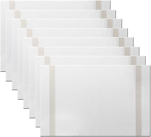 Miniatura 347 de PIGCHCY Juego de 6 manteles individuales beige de vinilo PVC duraderos para mesa de comedor, manteles individuales resistentes al calor, Beige -