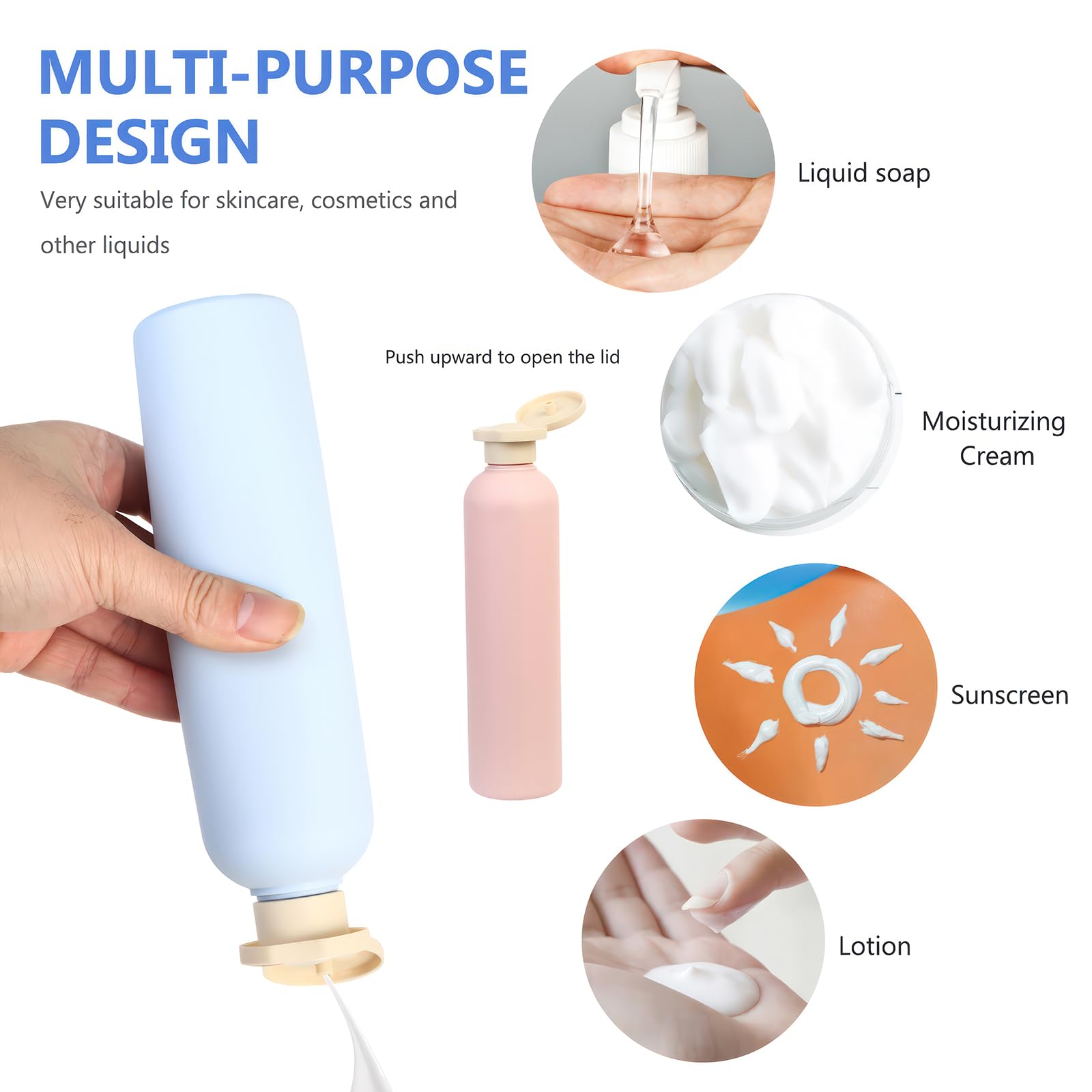 LiYiJiKeJi 4 Pcs 260ml Travel Bottles for Toiletries with Flip Caps Portable Leak Proof Plastic Refillable Squeeze Travel Containers for Toiletries Shampoo and Conditioner Cosmetic(Blue - Image 4