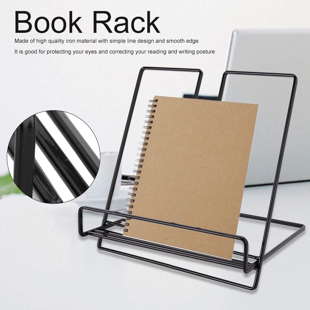 Cookbook Stand, Metal Reading Cookbook Holder Iron Recipe Book Holder Magazine Reading Rack for Home, Kitchen Desk Book Stand Desk Book Stand(Black)