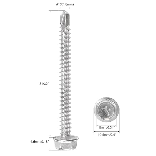 Miniatura 10 de uxcell Tornillos autoperforantes con cabeza de arandela hexagonal, #12 x 1 12 "410 Tornillo de chapa autoperforante de acero inoxidable 410, 50