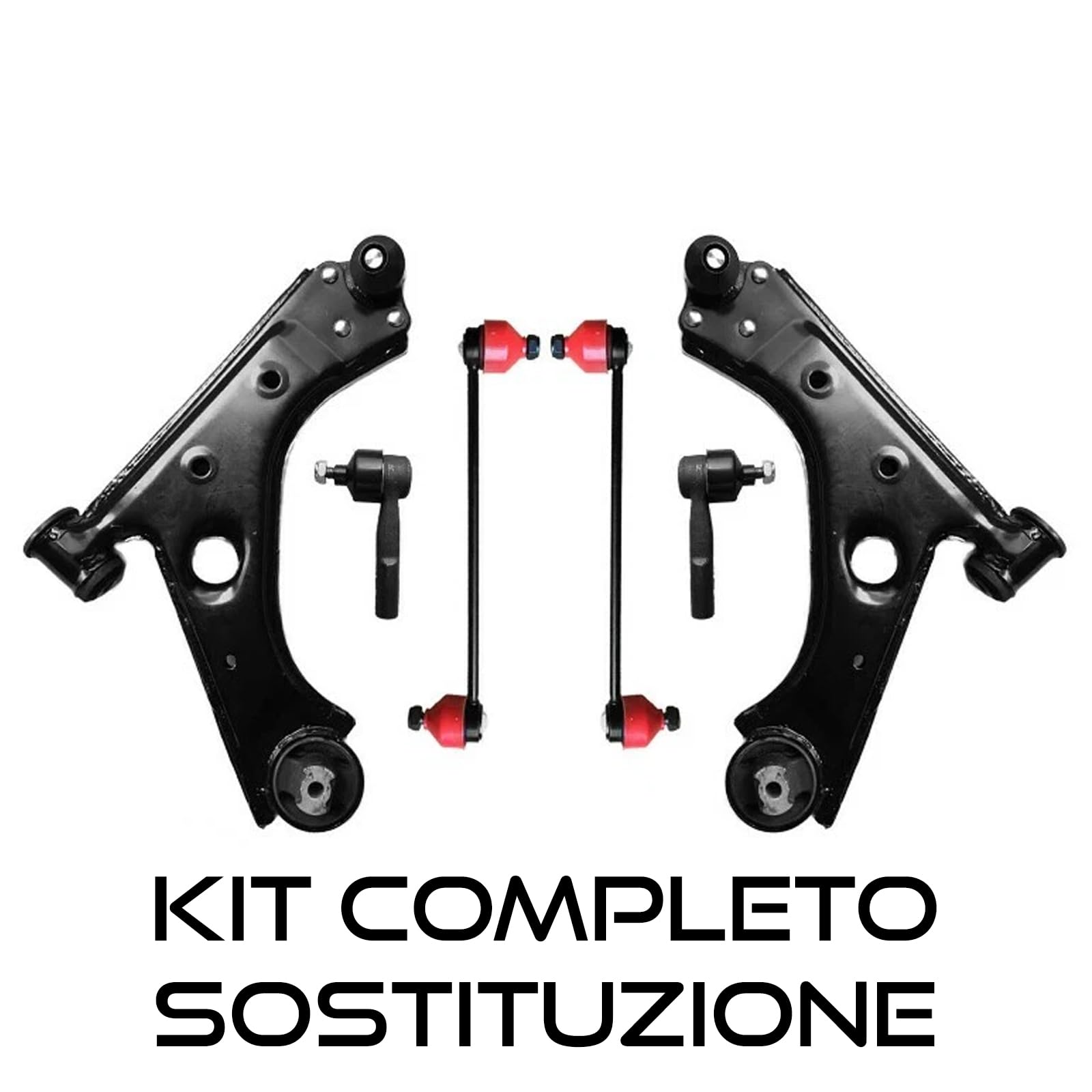 KIT BRACCI SOSPENSIONE ANTERIORE PER AVANTRENO 6 PEZZI - BRACCI + BIELLETTE BARRA STABILIZZATRICE + TESTINE SCATOLA STERZO (Per Opel Corsa D)