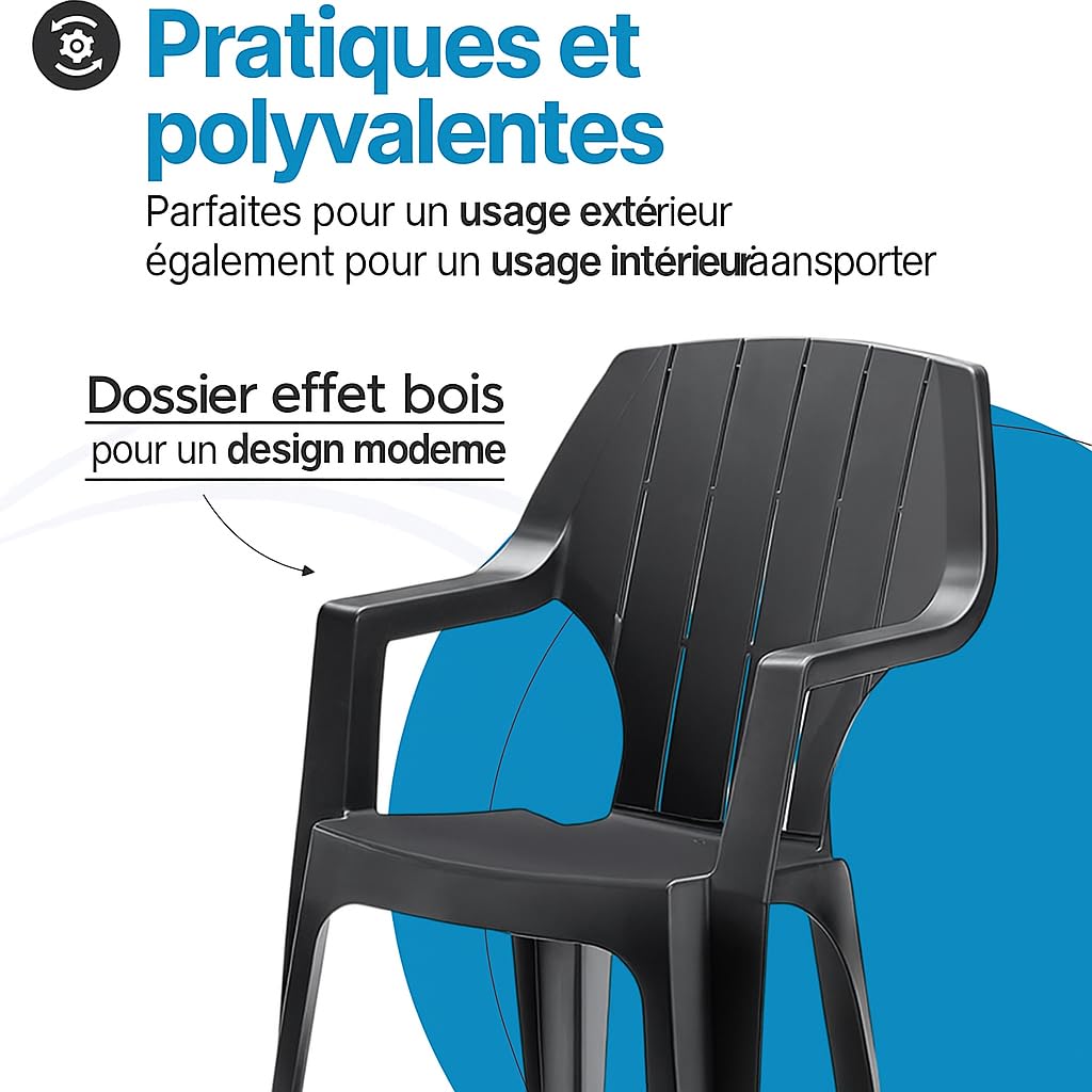 Tomaino - Ensemble de chaises de Jardin empilables en Plastique -Chaise d'extérieur en Plastique Effet Bois (Noir)