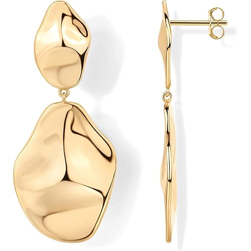 PAVOI 14K Gold Plated 925 Sterling Silver Posts Teardrop Statement Dangle Earrings | Lightweight Hammered Drop Dangle Earrings for Women