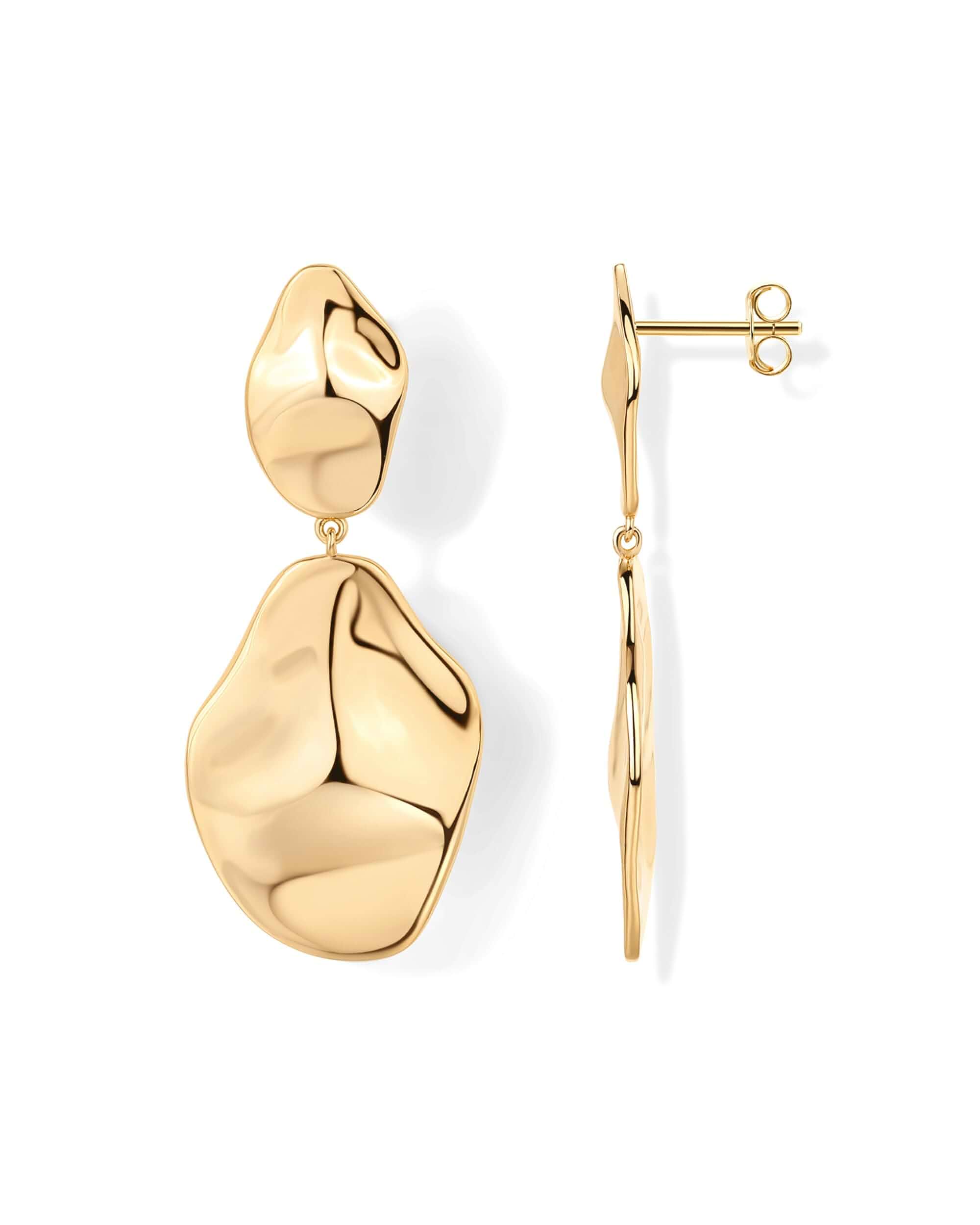 PAVOI 14K Gold Plated Teardrop Statement Drop Dangle Earrings for Women Hypoallergenic Earrings with 925 Sterling Silver Posts, Lightweight Hammered Dangle Earrings