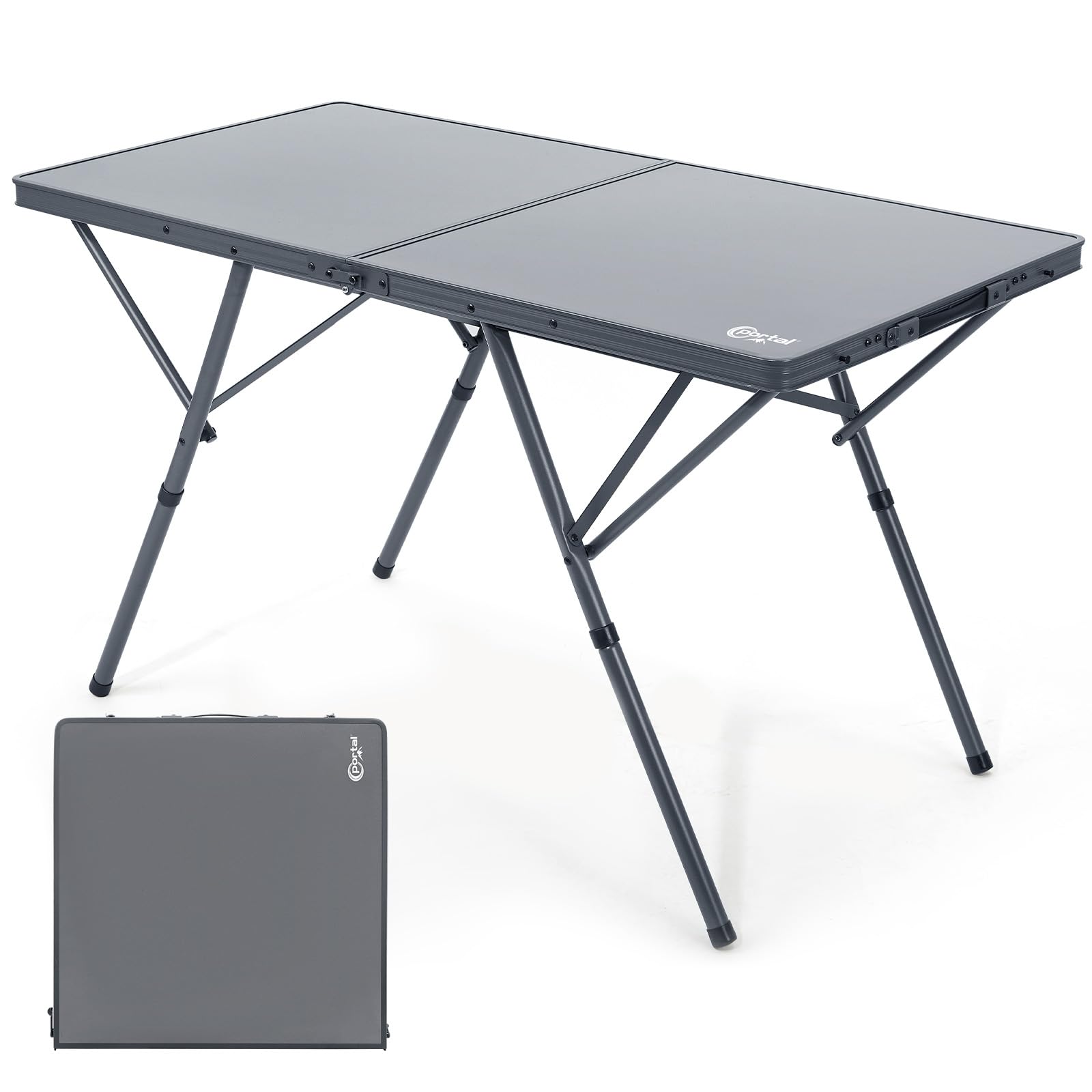 Portal Tavolo da campeggio pieghevole, 120 x 60 cm, extra grande, in alluminio, regolabile in altezza, per 4-6 persone, campeggio, pieghevole, ideale per picnic, giardino, balcone, feste, camper