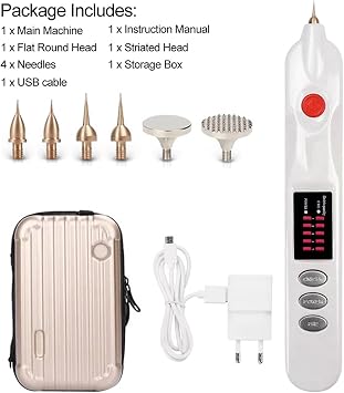 5 Levels Plasma Pen Anti-Wrinkle Tattoo Mole Removal Micro Machine Skin Tag Freckle Wart Dark Spot Remover for Home and Beauty Salon, LCD Screen Display, 3 Model Head Needle,Silver