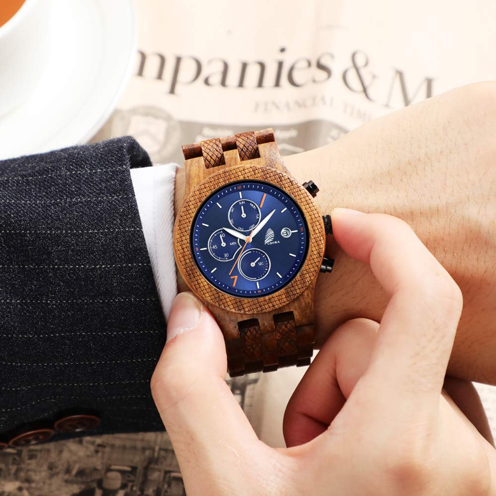Orologio da Uomo in Legno, Pterocarpus soyauxii Black walnut ebony Orologio Legno Uomo Cronografo Al quarzo con Cinturino in Legno, Adattabile A Qualsiasi Misura Del Polso