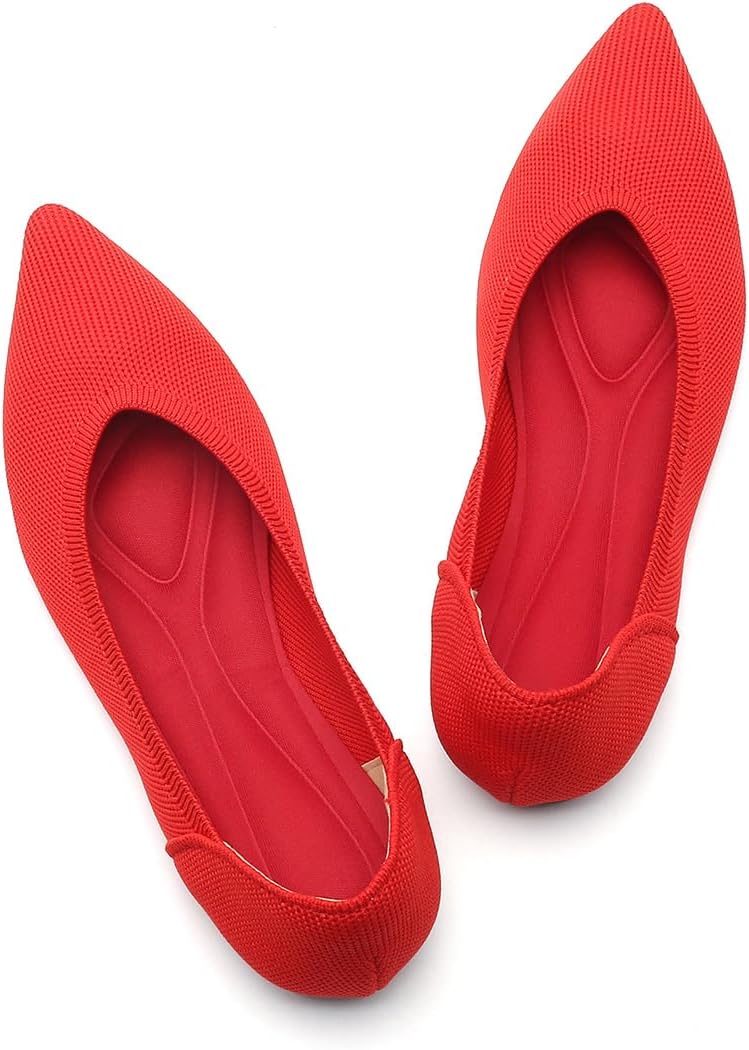 Women's Ballet Flats Pointed Toe Comfort Softable Breathable Knit Casual Classic Dress Slip On Shoes Walking Office Low Wedge