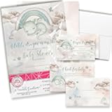 Amanda Creation Baby Shower Invites for Boys – Little Dragon Baby Shower Invitation Bundle with Diaper Raffle Tickets, Book Request Cards & Envelopes. Set of 20 5X7 Winged Wonders Invitation Kit Sets