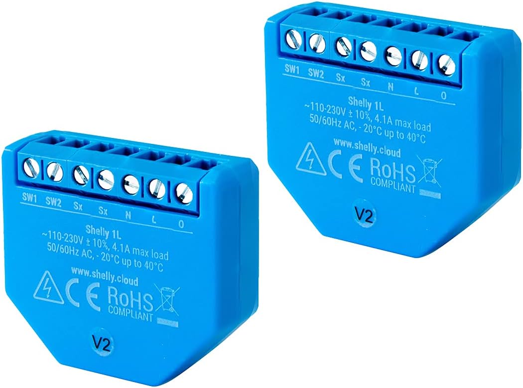 Shelly 1L Relay Switch,WiFi Smart Home Automation,Compatible With Alexa & Google Home, IOS Android, No Hub and No Neutral Required, Wireless Light Switch,Smart Appliances Gadgets, MQTT Enabled, 2 Pack