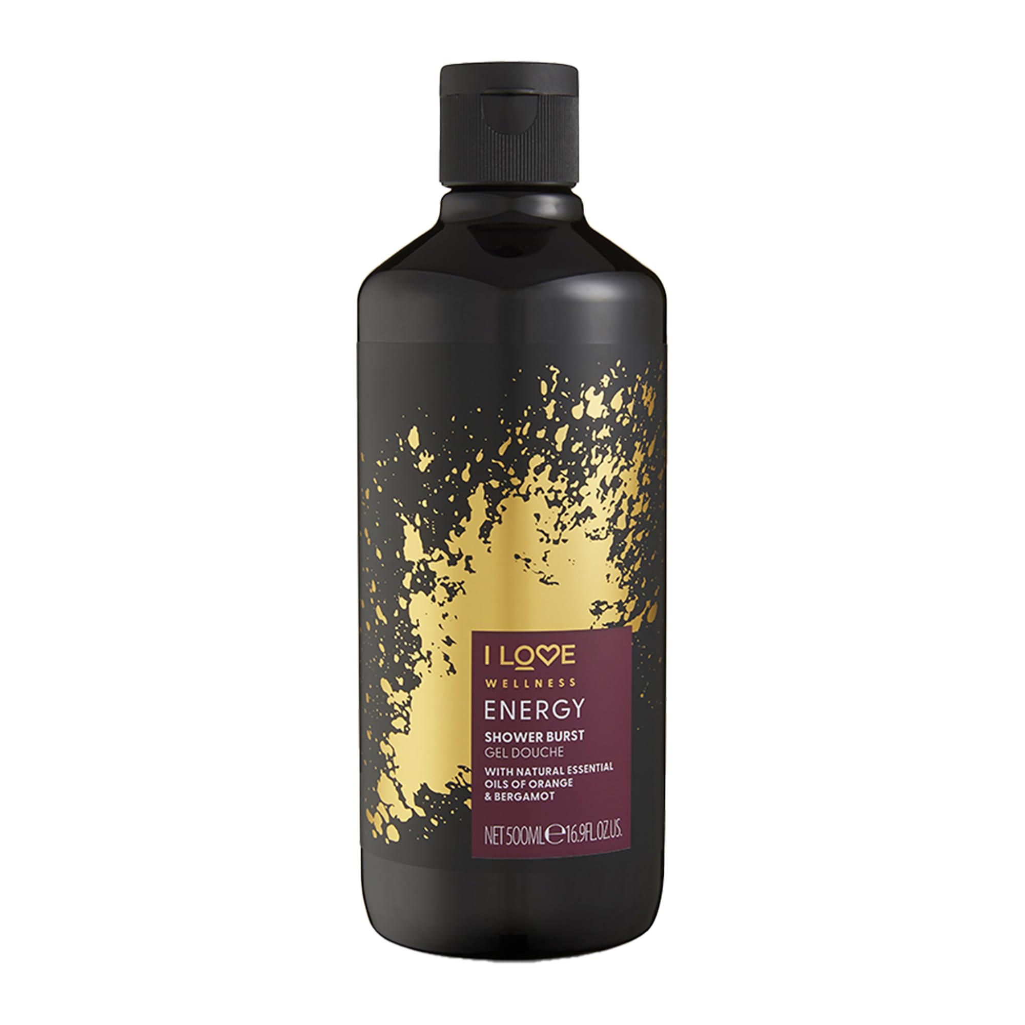 I Love Wellness Energy Shower Burst, with Natural Essential Oils of Orange & Bermagot, Invigorating Formula, Vegetarian & Vegan-Friendly - 500ml