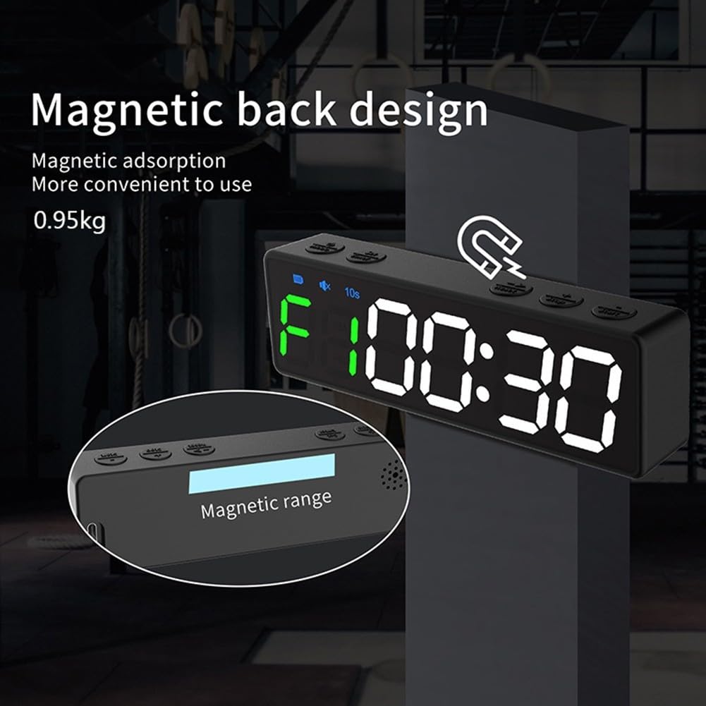 Timer magnetico portatile per palestra e sport, ricaricabile e pratico (lettera verde bianca in cornice arancione)