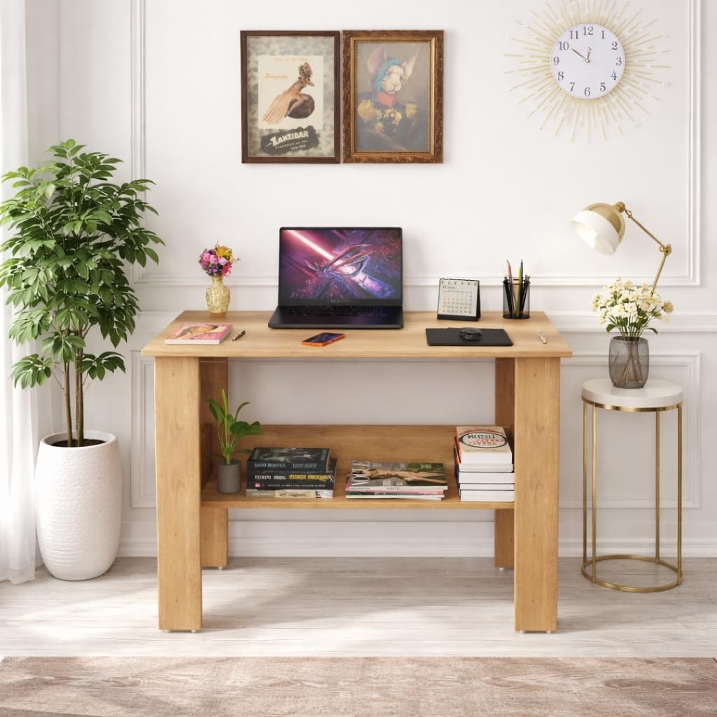 SPYDER CRAFT Modern Specio Engineered Wood Study Table with Storage Shelf | Clean Minimalist Computer Desk for Home, Office, & Bedroom | Durable & Easy to Clean (Oak) (Assembly_DIY)