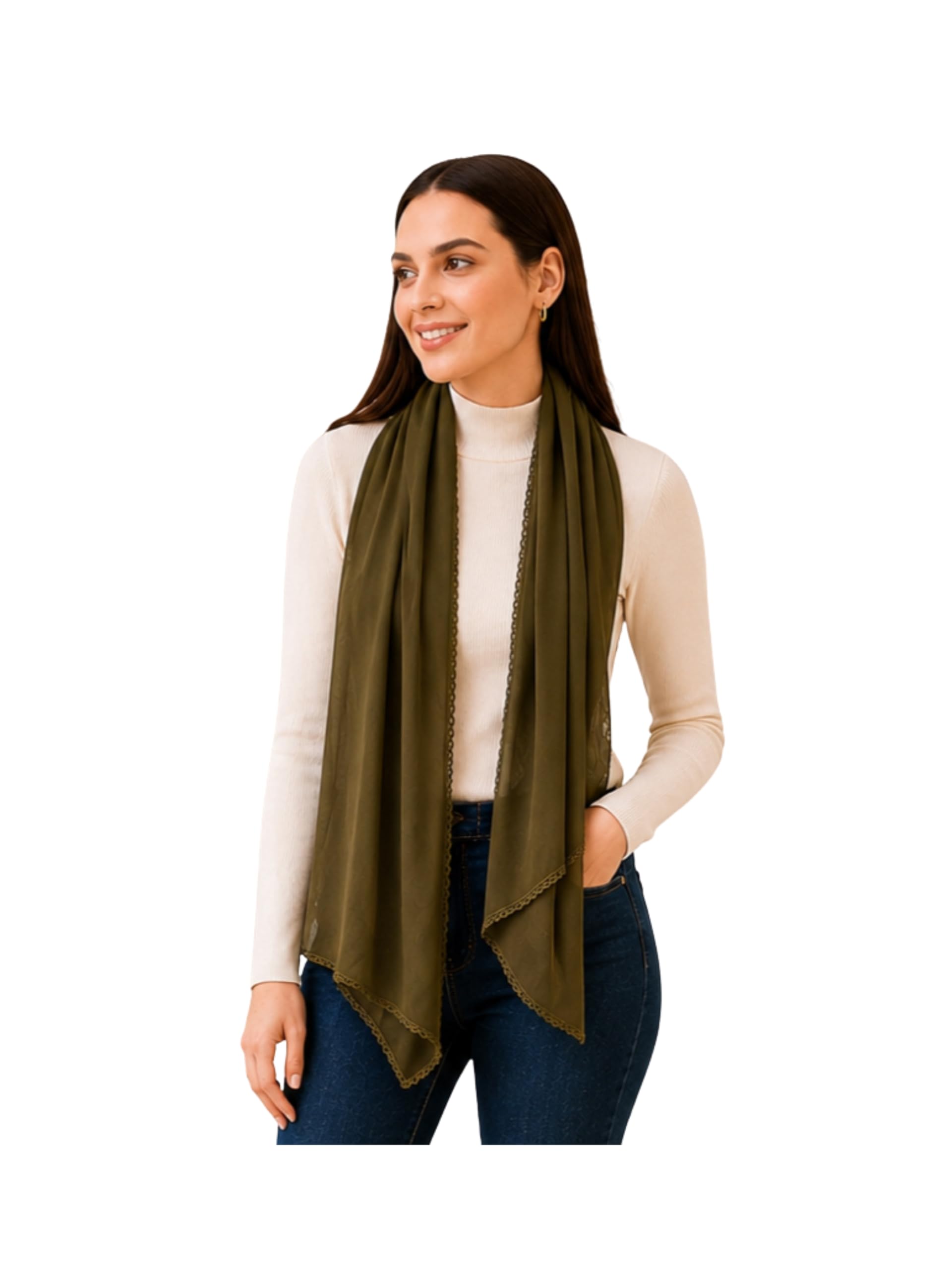 ravaiyaa - attitude is everything Ravaiyaa Women Solid Chiffon Scarves With Lace Border | Women Lightweight Breathable Solid Color Soft Chiffon Long Fashion Scarves Sun-proof Shawls Wrap-picture-11