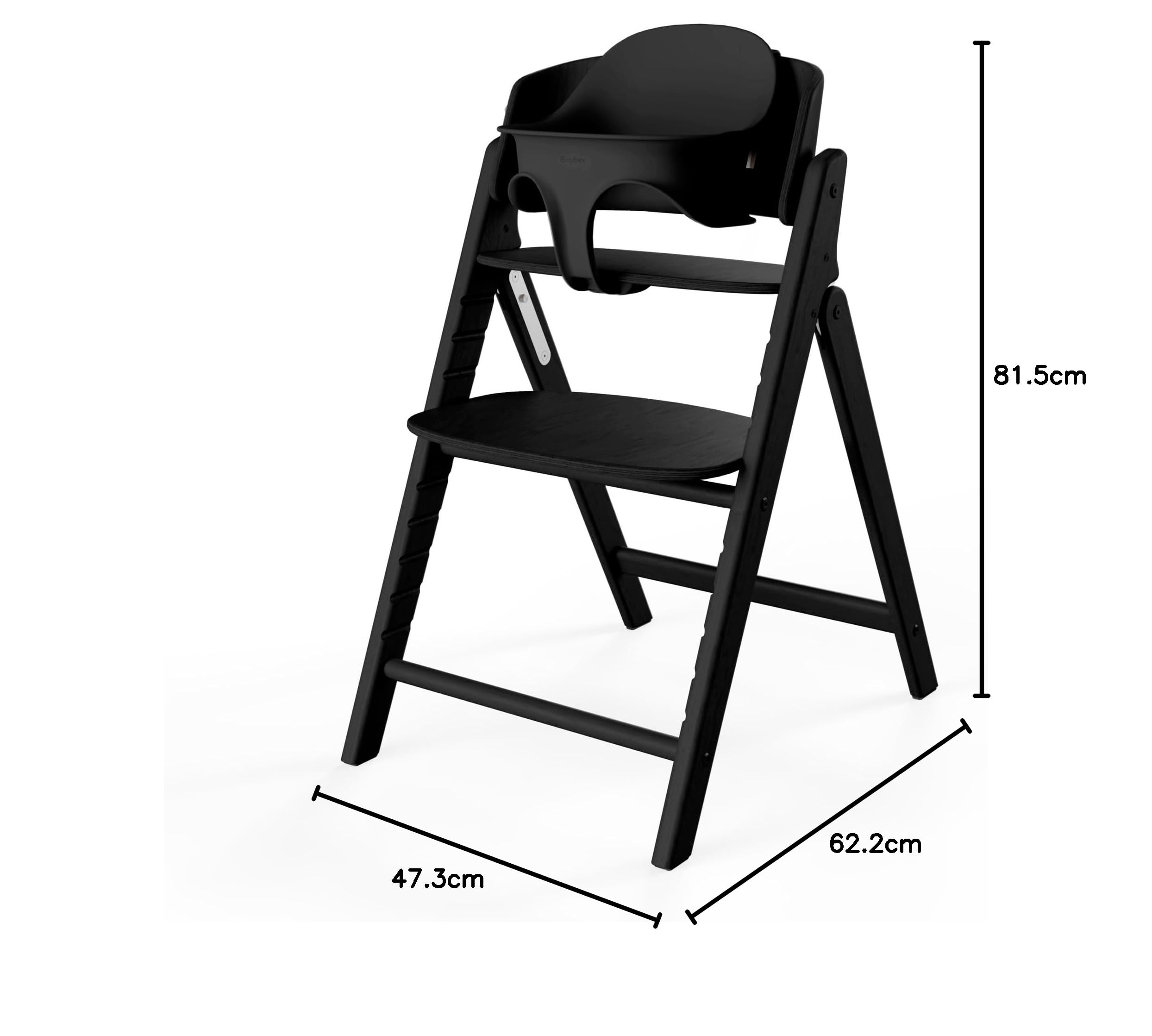 CYBEX Gold krzesełko do karmienia CLICK & FOLD Zestaw 3w1, Rośnie razem z dzieckiem, Może być używany od urodzenia przez osobne Złote Gniazdo Leżaczka, drewno bukowe/plastik, Stunning Black