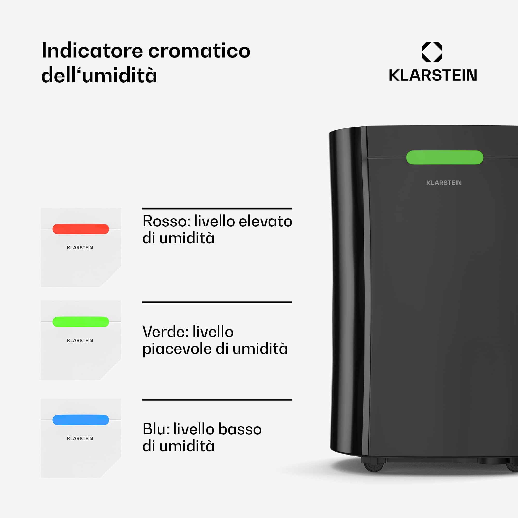 Klarstein AeroDry 10l - Deumidificatore, 165W, 10L/g, Serbatoio da 2,5L, Silenzioso: 37dB, Filtro a Carboni Attivi, Funzione DrySelect, per Casa, Bagno, Camera da Letto, Nero