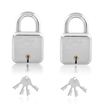 Godrej Locking Solutions and Systems Square Padlock with 7 Levers and 4 Keys (Pack of 2), Silver (8153-pack2)