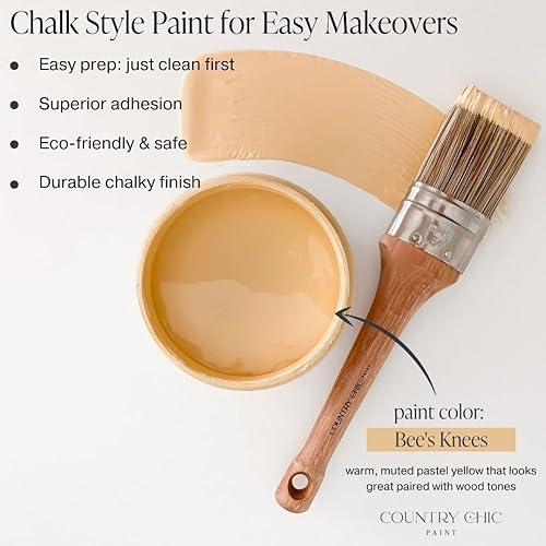 Miniatura 2 de Paquete de pintura estilo tiza + cera para muebles, decoración del hogar, manualidades (color rodillas de abeja pinta - 16 onzas - amarillo suave)