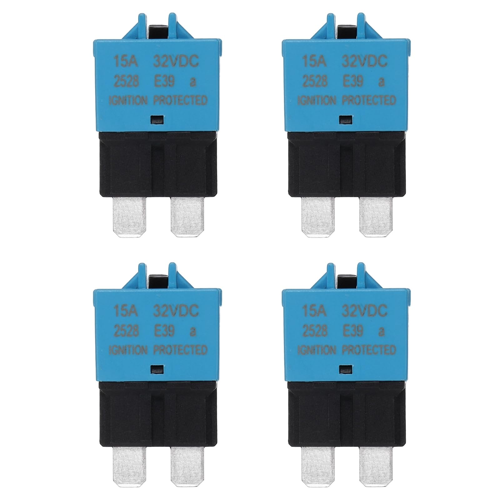 sourcing map Manual Resettable Fuse, 32V DC 15A E39 Low Profile ATC/ATO Manual Blade Circuit Breaker Reset Fuses for Car, Truck, RV, SUV, Marine, Boat, Motorcycle, Pack of 4