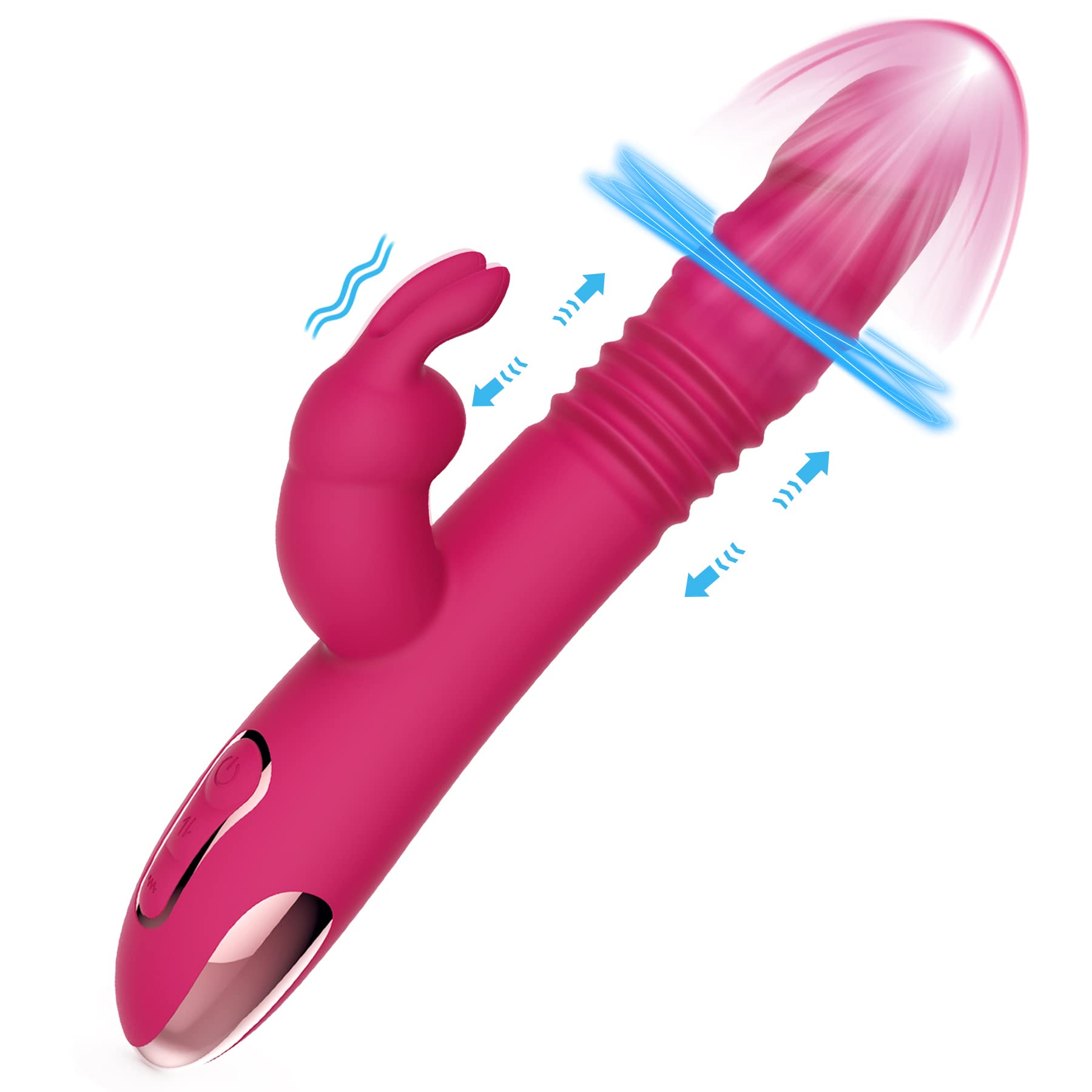 Beaded Thrusting Rabbit Vibrator - BOMBEX William, 9.8" Triple Action G Spot Vibrator with Independent Clitoral Stimulator, 10 Patterns, Waterproof & Rechargeable Sex Toys for Women, Rose - 