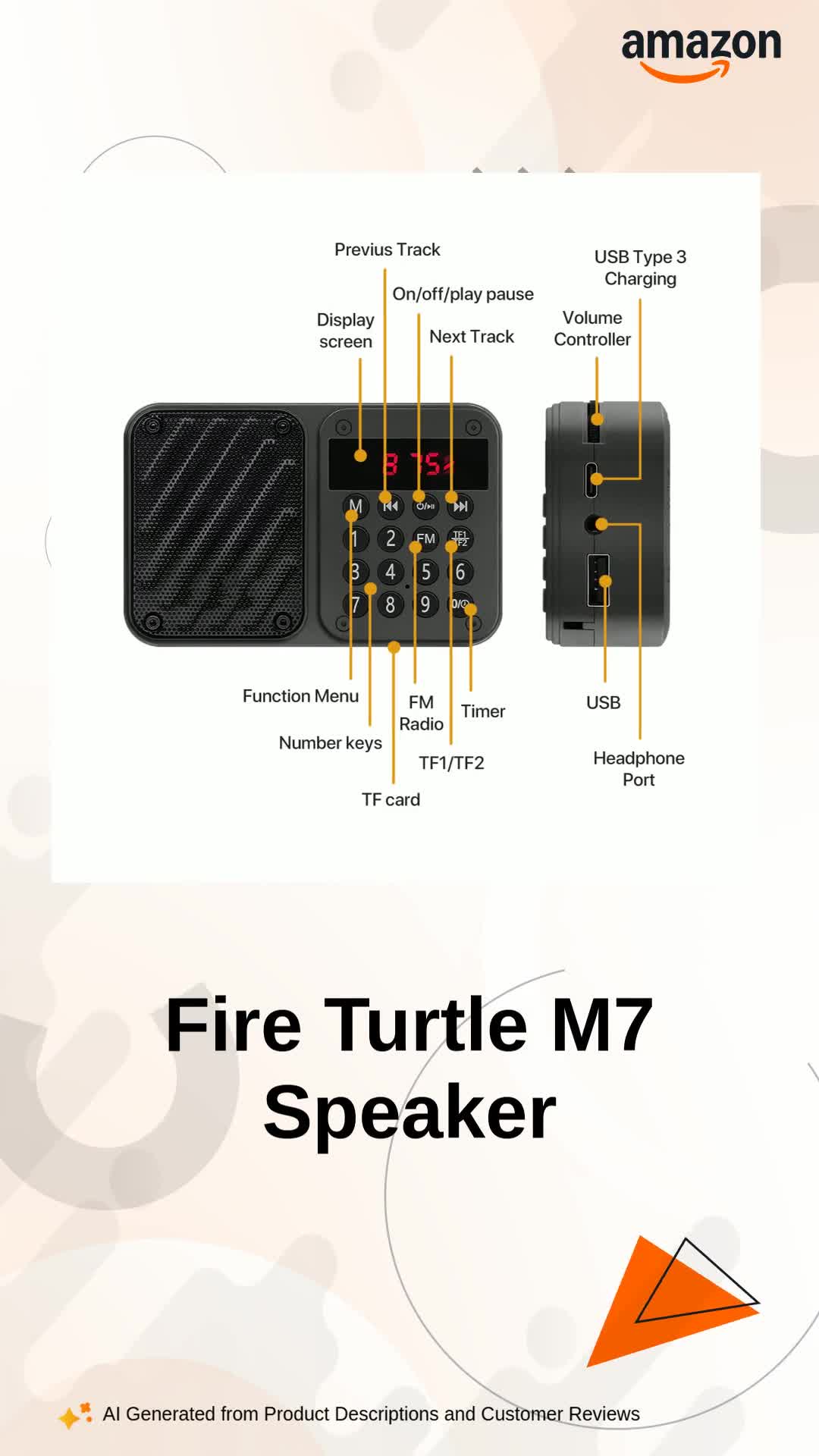 Fire Turtle M7 Pocket Blast FM Radio with Bluetooth Speaker with