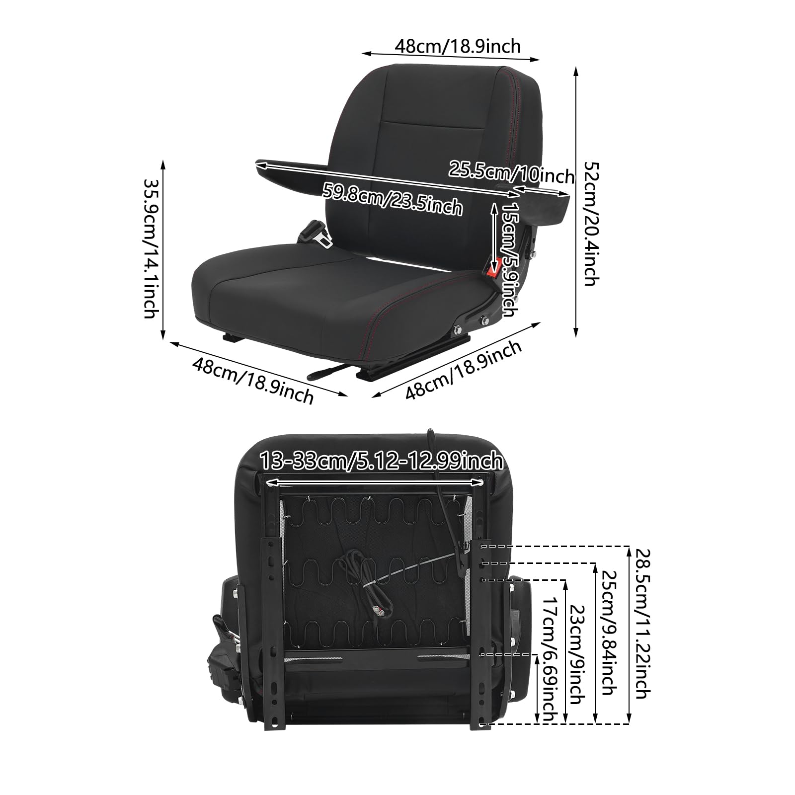 Seggiolino universale per trattore, carrello elevatore con cintura di sicurezza e braccioli, sedile regolabile, sedile universale per carrelli elevatori, sedile in PVC per trattori, escavatori
