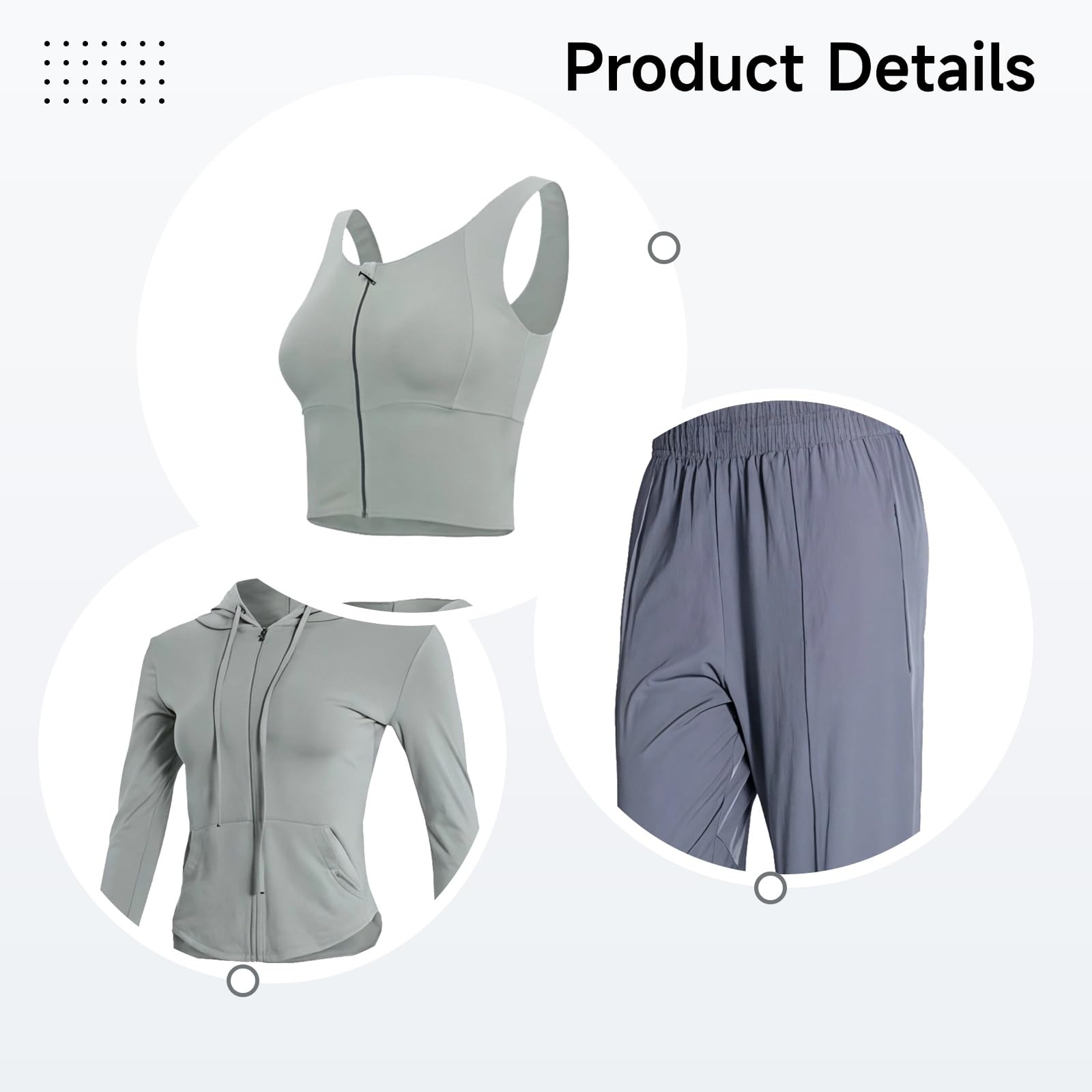 Conjuntos de entrenamiento de tres piezas para mujer con brasier deportivo y chaqueta, conjuntos de yoga de 3 piezas para mujer, tela transpirable, XXL para rangos de altura y peso